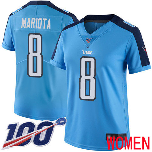 Tennessee Titans Limited Light Blue Women Marcus Mariota Jersey NFL Football 8 100th Season Rush Vapor Untouchable